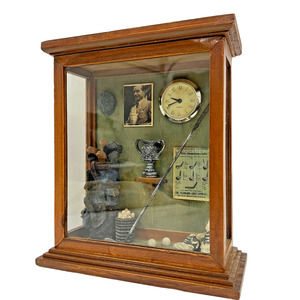 Golf Clock Desk Table Top Wooden Shadow Box & Clock Quartz Battery Operated incl